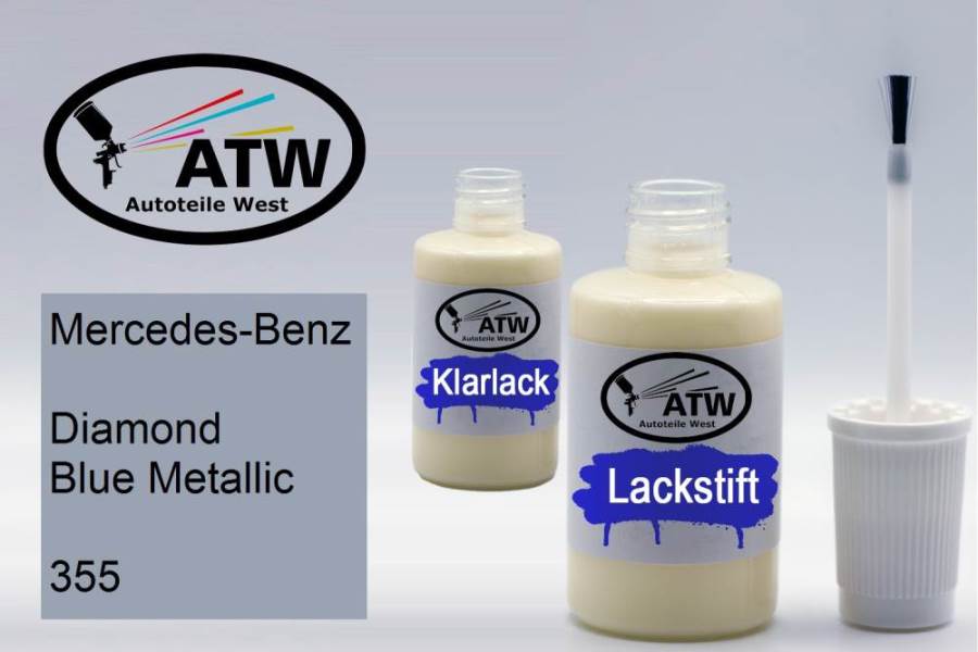 Mercedes-Benz, Diamond Blue Metallic, 355: 20ml Lackstift + 20ml Klarlack - Set, von ATW Autoteile West.